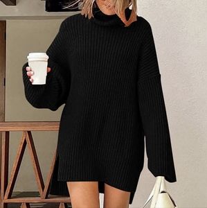 Black high low Turtle Neck Sweater Dress